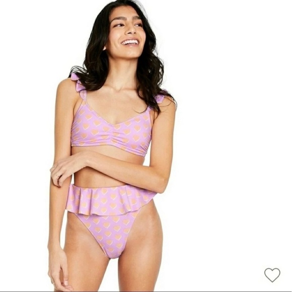 Stoney Clover Lane x Target Women's Flutter Strap Heart Print Bikini XS 127 - Picture 1 of 9